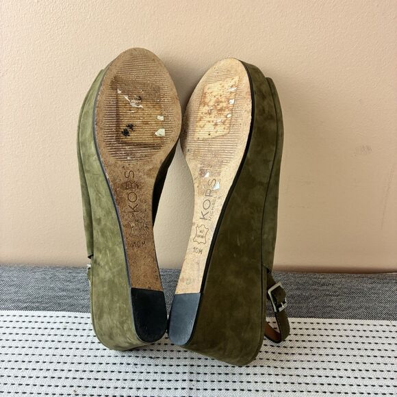 KORS Michael Kors Women’s peep-toe platform sandals Green Suede Size 10M - Picture 6 of 7